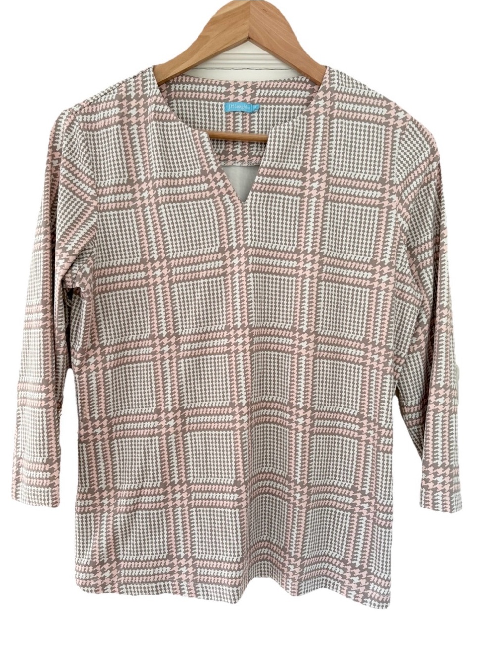 J McLaughlin Sophia Houndstooth Plaid Shirt. Size Medium. Preppy Classic Stretch